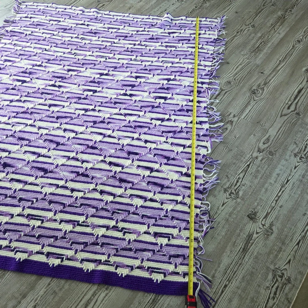 Handmade Crochet Purple Mosaic Afghan Throw Blanket Geometric 55x67 Cottagecore